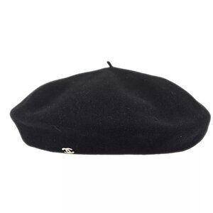 Chanel Black Hat Beret Small Good 98P